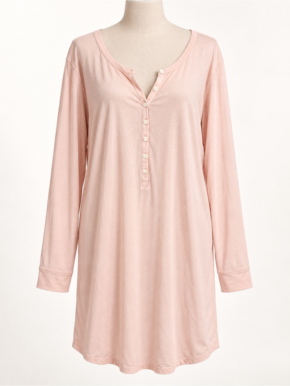 Amazon Women's Long Sleeve Henley Nightshirt - Light Pink